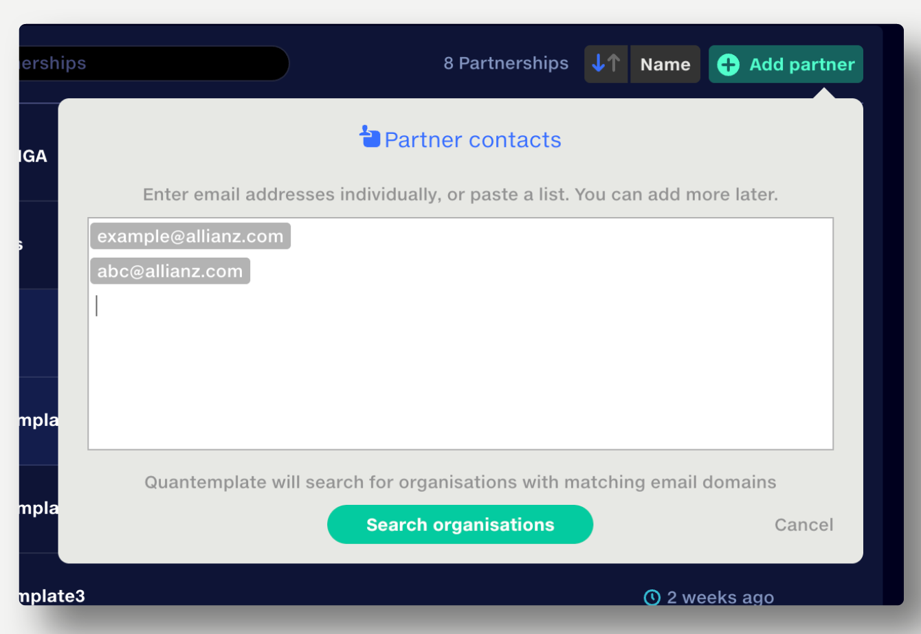 Search organisations for partnership