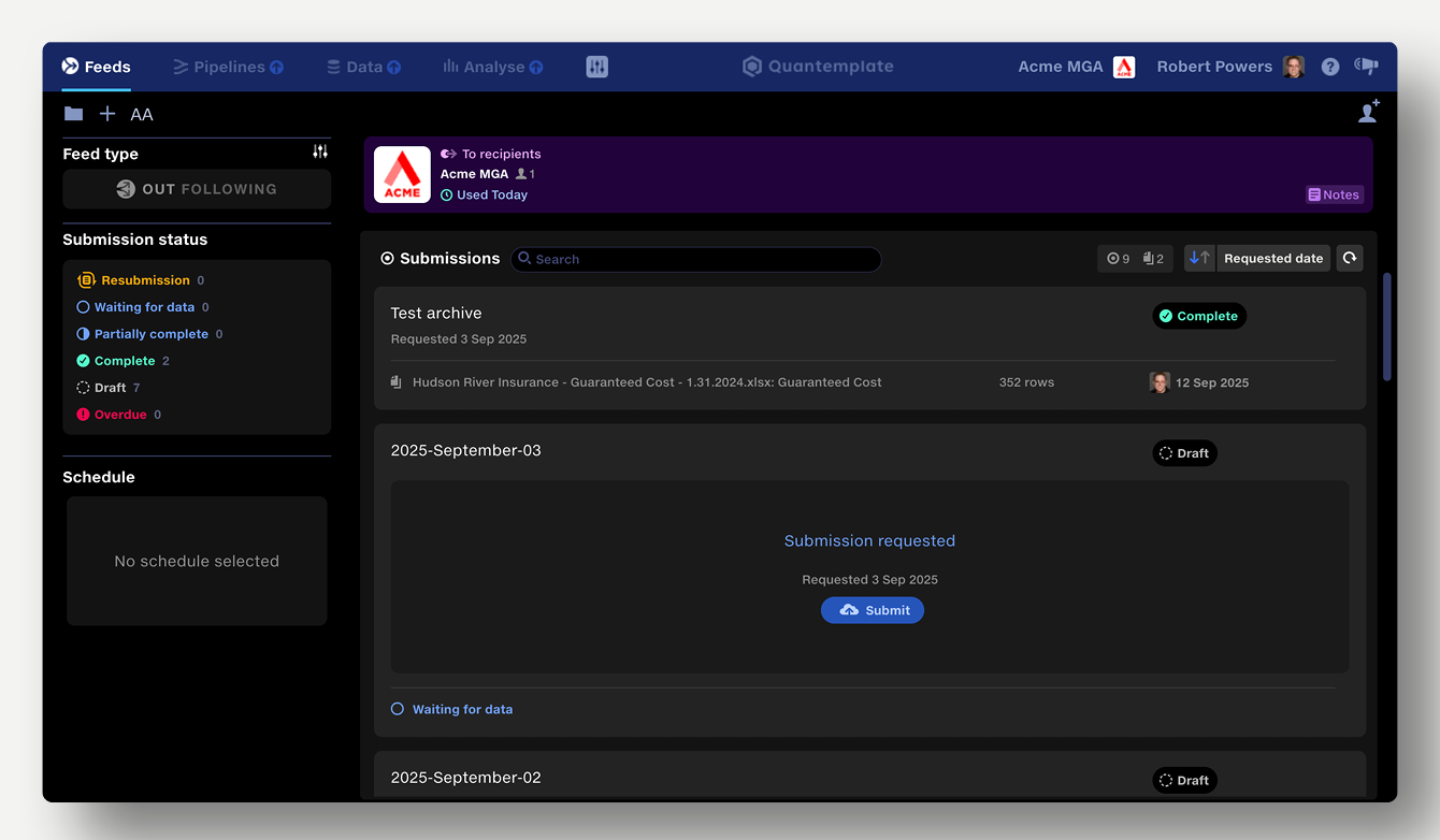 Following feed upload interface