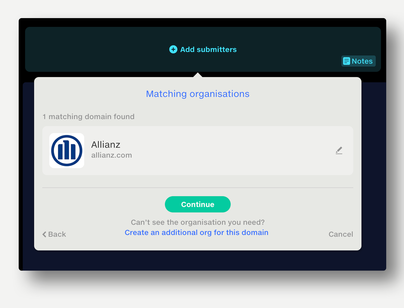 Confirm organisation details