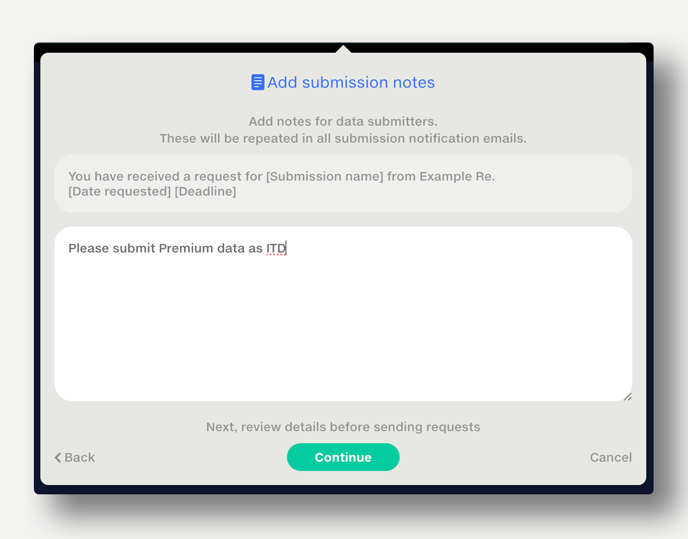 Submission notes field